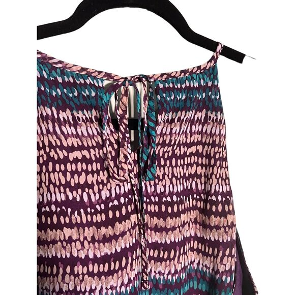 ANN TAYLOR FACTORY Size 10 Purple Teal Sleeveless Lined Blouse Keyhole Ruffle - Picture 5 of 6